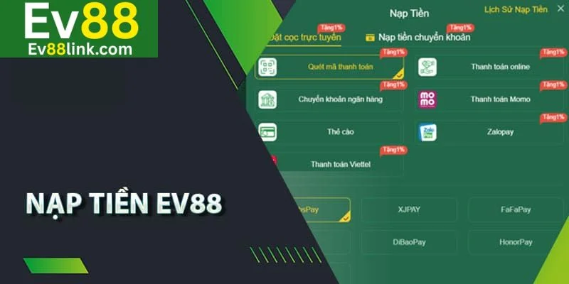 Nạp Tiền Ev88 3 Chỉ với 5 bước đơn giản bạn đã có thể thực hiện nạp tiền Ev88 nhanh chóng.